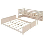 Luxystar Twin XL Over Queen Low Bunk Bed With Built In Lighted Shelves and Pegboard