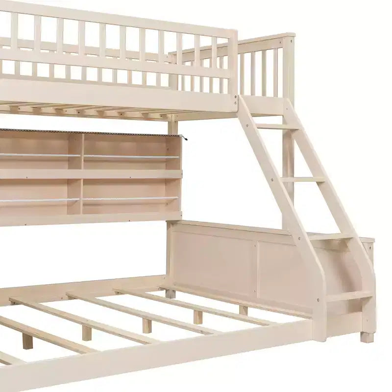 Luxystar Twin XL Over Queen Low Bunk Bed With Built In Lighted Shelves and Pegboard