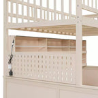 Luxystar Twin XL Over Queen Low Bunk Bed With Built In Lighted Shelves and Pegboard