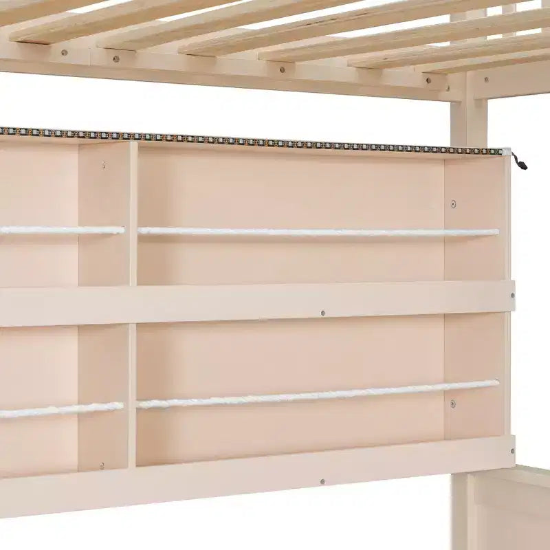 Luxystar Twin XL Over Queen Low Bunk Bed With Built In Lighted Shelves and Pegboard
