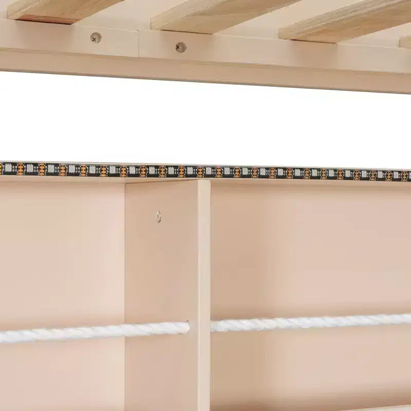 Luxystar Twin XL Over Queen Low Bunk Bed With Built In Lighted Shelves and Pegboard