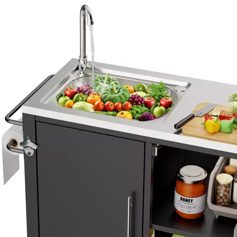 Outdoor Grill Table with Sink, Grill Cart with 304 Stainless Steel Sink and Cabinet, Outdoor Grill Cart,Outdoor Cart Sink