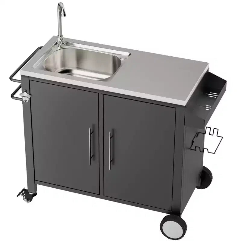 Outdoor Grill Table with Sink, Grill Cart with 304 Stainless Steel Sink and Cabinet, Outdoor Grill Cart,Outdoor Cart Sink