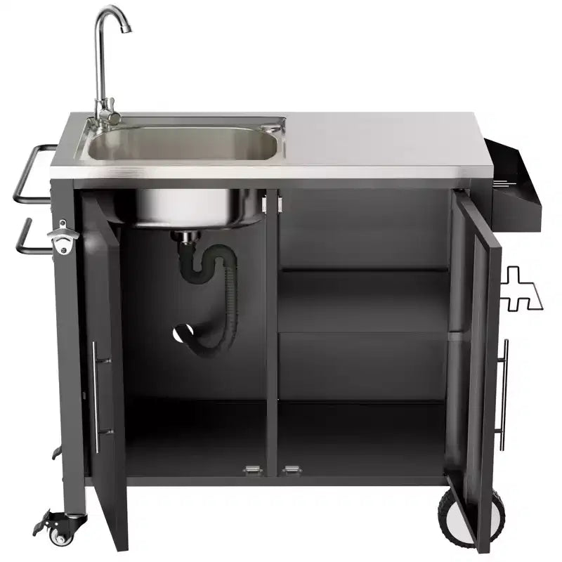 Outdoor Grill Table with Sink, Grill Cart with 304 Stainless Steel Sink and Cabinet, Outdoor Grill Cart,Outdoor Cart Sink