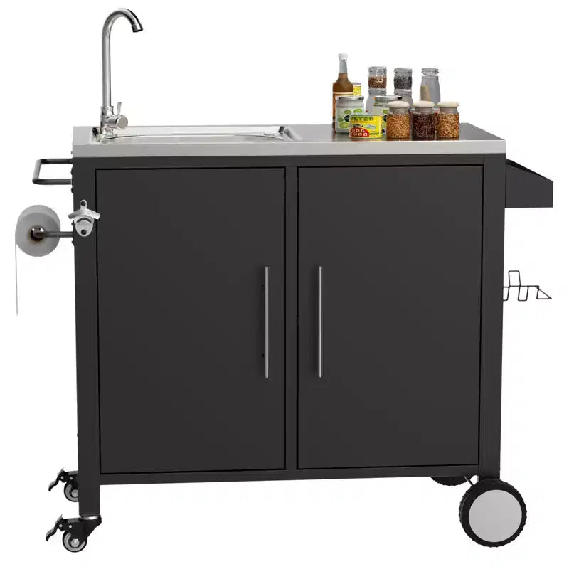 Outdoor Grill Table with Sink, Grill Cart with 304 Stainless Steel Sink and Cabinet, Outdoor Grill Cart,Outdoor Cart Sink
