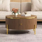 JVNOXK Modern Round Coffee Table with 2 Large Storage Drawers, 31.5 Accent Table for Living Room, Brown