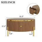 JVNOXK Modern Round Coffee Table with 2 Large Storage Drawers, 31.5 Accent Table for Living Room, Brown