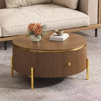 JVNOXK Modern Round Coffee Table with 2 Large Storage Drawers, 31.5 Accent Table for Living Room, Brown