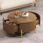 JVNOXK Modern Round Coffee Table with 2 Large Storage Drawers, 31.5 Accent Table for Living Room, Brown