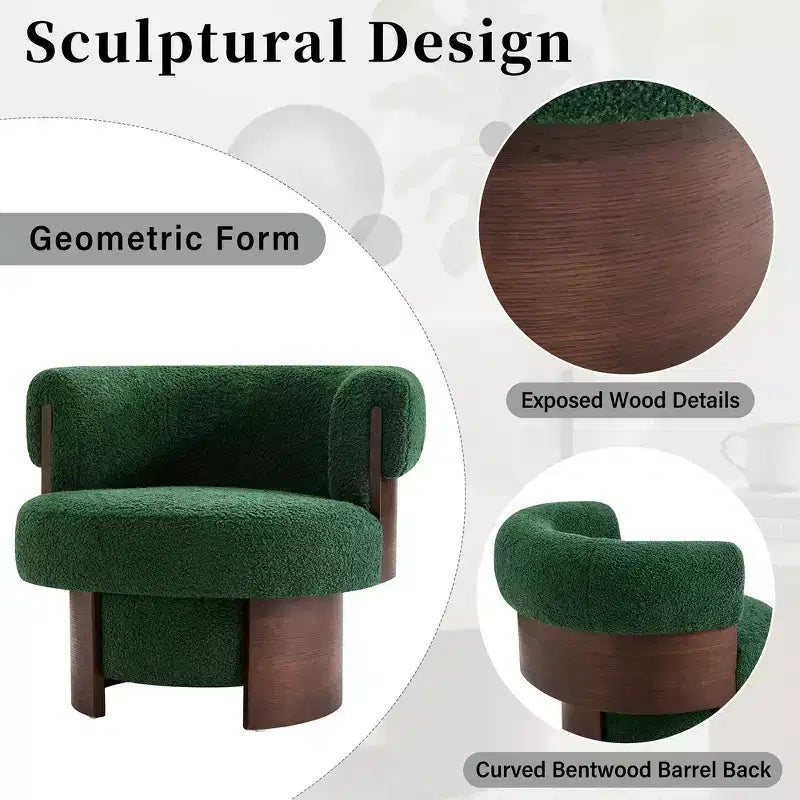 Whisen 360 Swivel Barrel Chair with Sculptural Bentwood Design, Solid Wood Frame, 32'' Wide, Versatile for Living Room and Bedroom