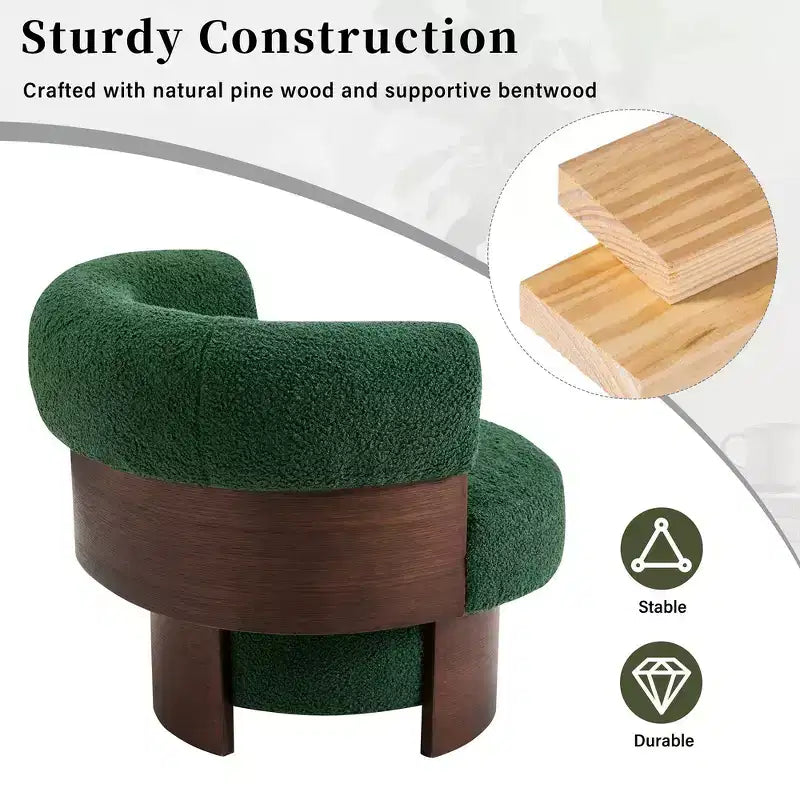 Whisen 360 Swivel Barrel Chair with Sculptural Bentwood Design, Solid Wood Frame, 32'' Wide, Versatile for Living Room and Bedroom
