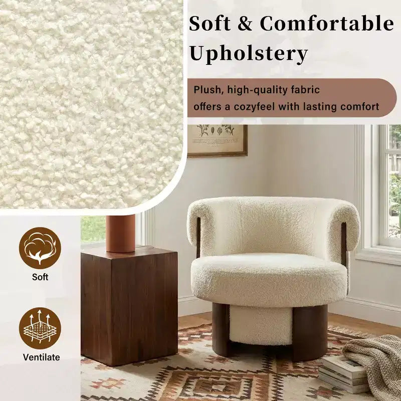 Whisen 360 Swivel Barrel Chair with Sculptural Bentwood Design, Solid Wood Frame, 32'' Wide, Versatile for Living Room and Bedroom