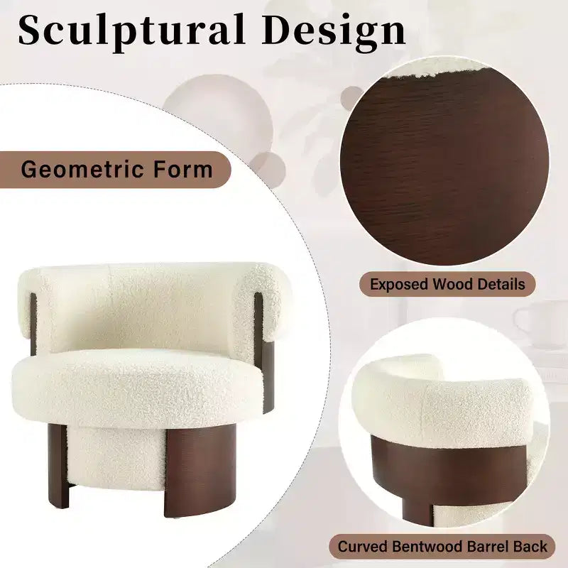 Whisen 360 Swivel Barrel Chair with Sculptural Bentwood Design, Solid Wood Frame, 32'' Wide, Versatile for Living Room and Bedroom