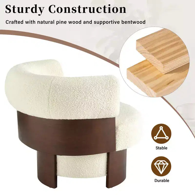 Whisen 360 Swivel Barrel Chair with Sculptural Bentwood Design, Solid Wood Frame, 32'' Wide, Versatile for Living Room and Bedroom