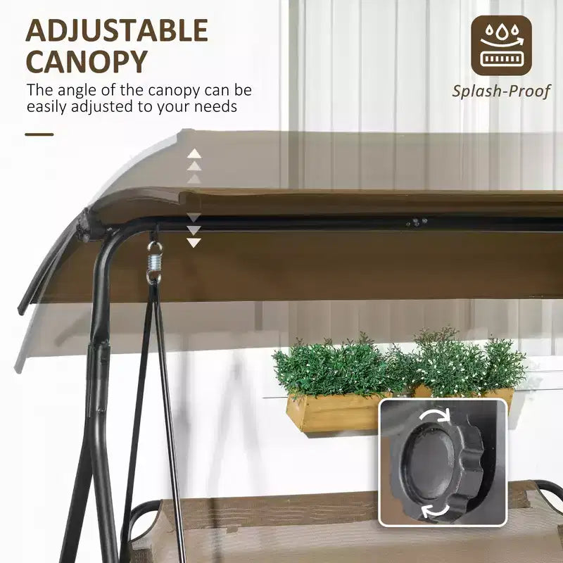 3-Seat Outdoor Patio Swing Chair w/ Cushion, Steel Frame Stand, Adjustable Tilt Canopy for Patio, Garden