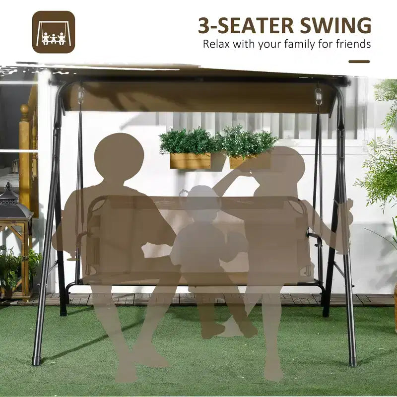 3-Seat Outdoor Patio Swing Chair w/ Cushion, Steel Frame Stand, Adjustable Tilt Canopy for Patio, Garden