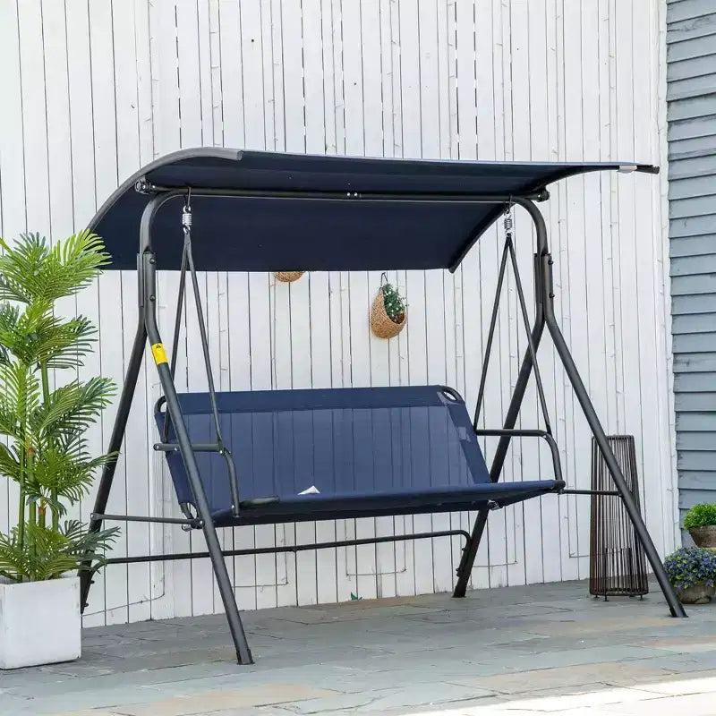 3-Seat Outdoor Patio Swing Chair w/ Cushion, Steel Frame Stand, Adjustable Tilt Canopy for Patio, Garden