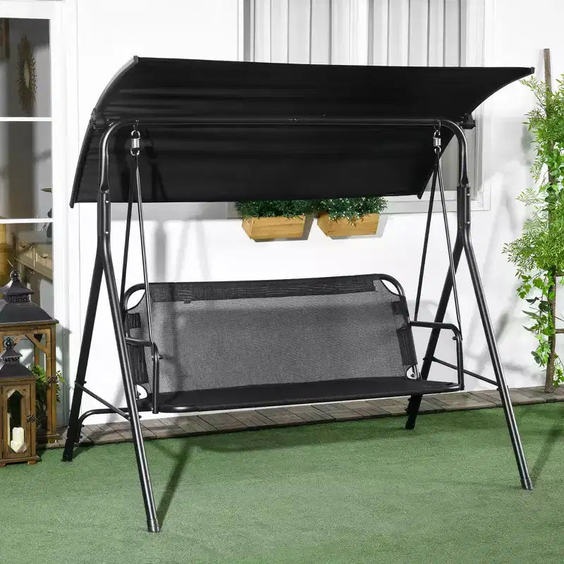 3-Seat Outdoor Patio Swing Chair w/ Cushion, Steel Frame Stand, Adjustable Tilt Canopy for Patio, Garden