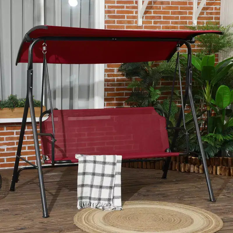 3-Seat Outdoor Patio Swing Chair w/ Cushion, Steel Frame Stand, Adjustable Tilt Canopy for Patio, Garden