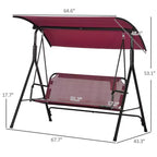 3-Seat Outdoor Patio Swing Chair w/ Cushion, Steel Frame Stand, Adjustable Tilt Canopy for Patio, Garden