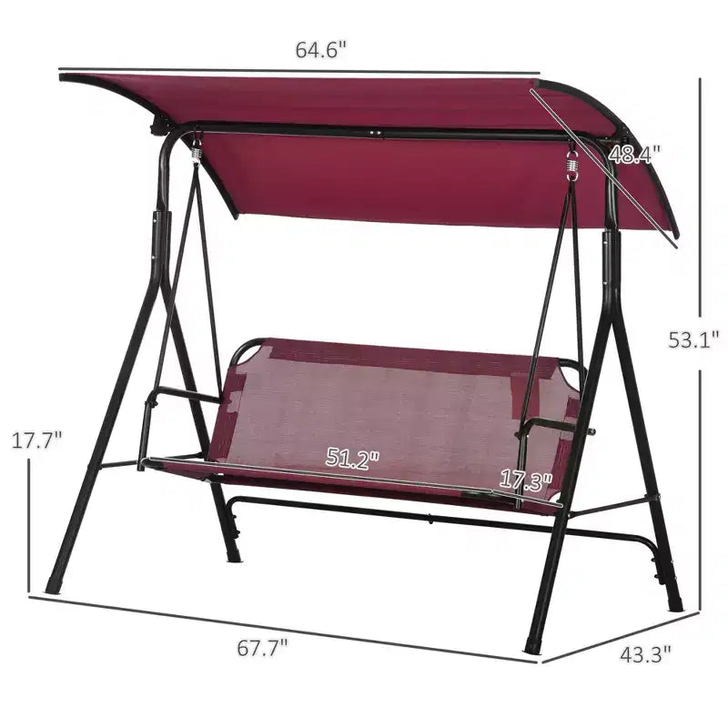 3-Seat Outdoor Patio Swing Chair w/ Cushion, Steel Frame Stand, Adjustable Tilt Canopy for Patio, Garden