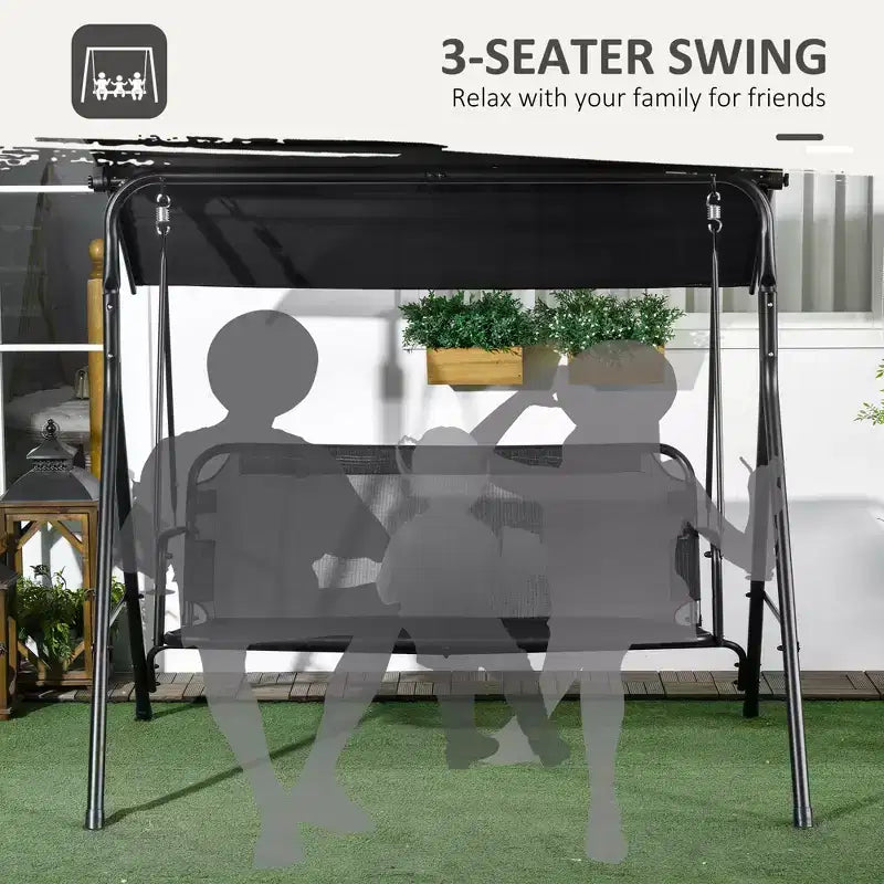 3-Seat Outdoor Patio Swing Chair w/ Cushion, Steel Frame Stand, Adjustable Tilt Canopy for Patio, Garden