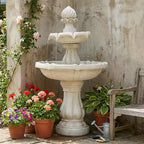2-Tier Outdoor Water Fountain Classic Pedestal Cascading Water Feature for Patio Garden Yard Decor, White - ModernLuxe