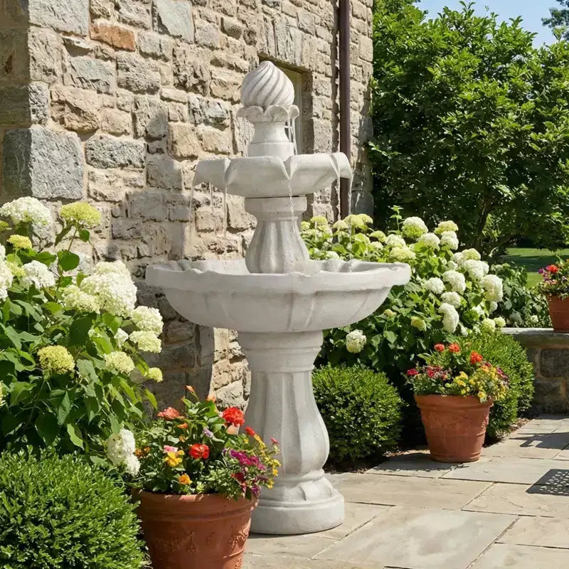 2-Tier Outdoor Water Fountain Classic Pedestal Cascading Water Feature for Patio Garden Yard Decor, White - ModernLuxe