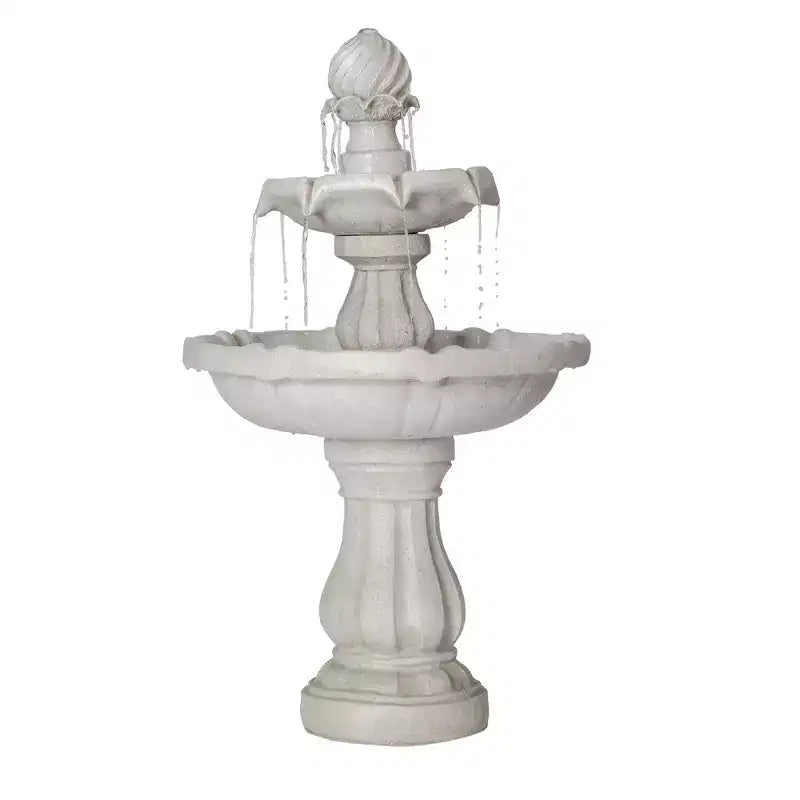 2-Tier Outdoor Water Fountain Classic Pedestal Cascading Water Feature for Patio Garden Yard Decor, White - ModernLuxe