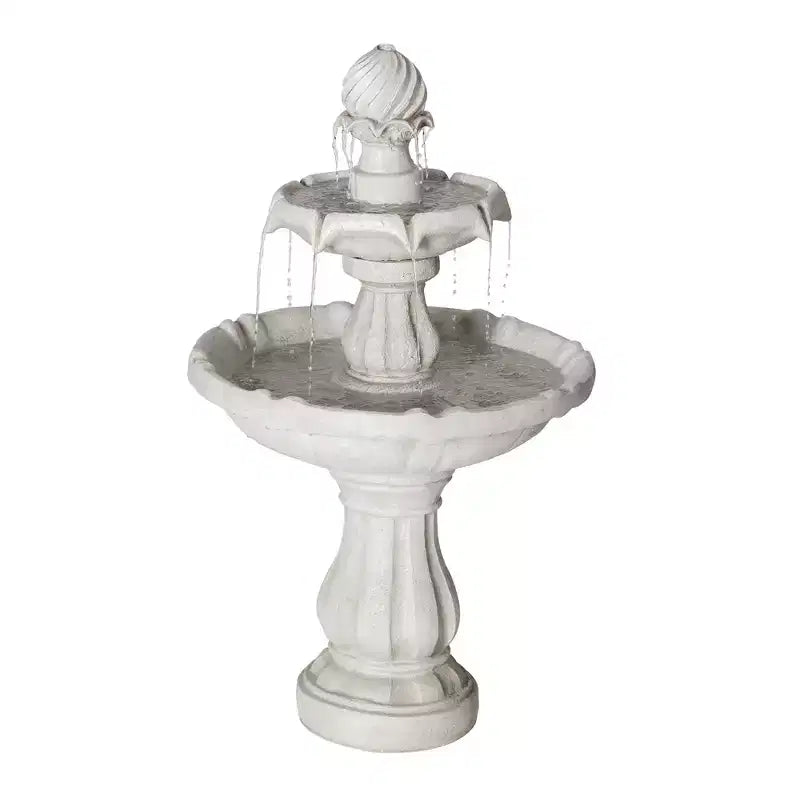 2-Tier Outdoor Water Fountain Classic Pedestal Cascading Water Feature for Patio Garden Yard Decor, White - ModernLuxe