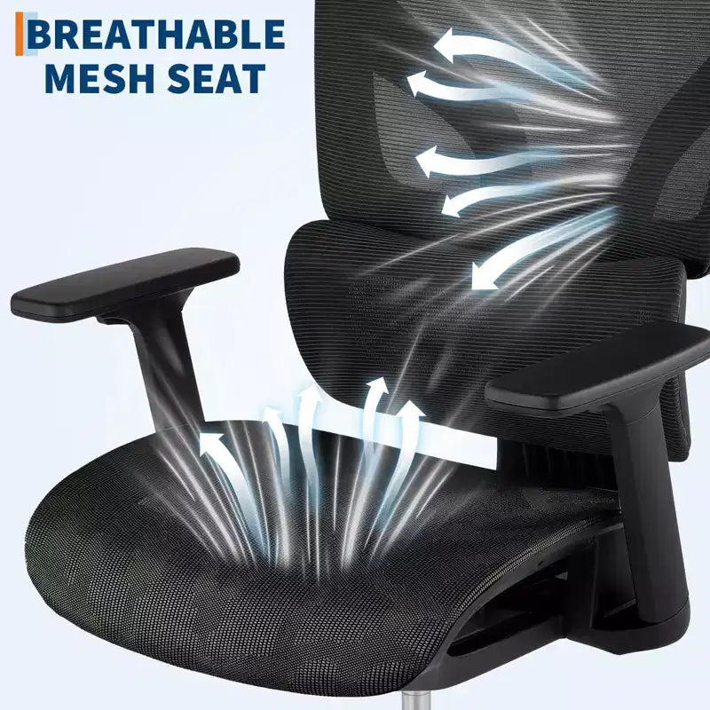 Mesh Ergonomic Office Chair with 4D Armrests Dynamic Lumbar High Back Recline Slide Seat Headrest Silent Wheels for Home Study Gaming