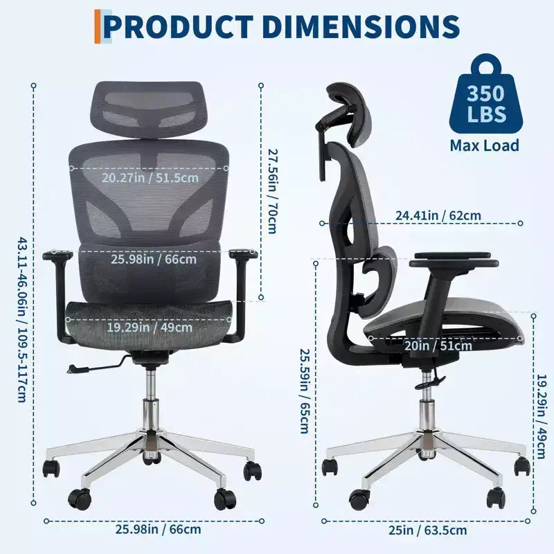 Mesh Ergonomic Office Chair with 4D Armrests Dynamic Lumbar High Back Recline Slide Seat Headrest Silent Wheels for Home Study Gaming