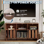 Modern 55 Wood Media Console w/ Charging Station, Power Outlets & 2 USB  Vinyl Record Storage, Mid-Century, Open Shelves  Natural Wood