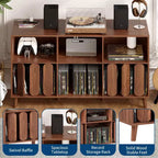 Modern 55 Wood Media Console w/ Charging Station, Power Outlets & 2 USB  Vinyl Record Storage, Mid-Century, Open Shelves  Natural Wood