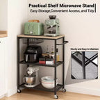 Vintage 3-Tier Rolling Kitchen Cart with Push Handle 2 Lockable Wheels Utility Microwave Stand Storage for Kitchen Island Coffee Bar Living Room