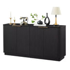 JVNOXK 63 Vertical Stripe Buffet Cabinet Sideboard with Storage, Curved Wave Design TV Stand for Living Room Bedroom Hallway, Black