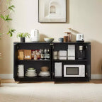 JVNOXK 63 Vertical Stripe Buffet Cabinet Sideboard with Storage, Curved Wave Design TV Stand for Living Room Bedroom Hallway, Black