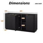 JVNOXK 63 Vertical Stripe Buffet Cabinet Sideboard with Storage, Curved Wave Design TV Stand for Living Room Bedroom Hallway, Black