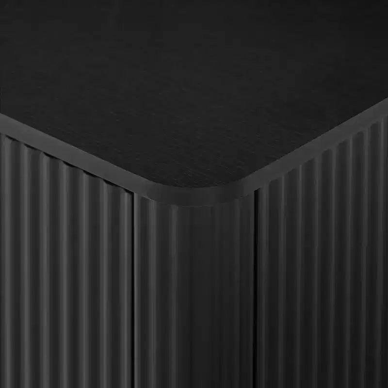 JVNOXK 63 Vertical Stripe Buffet Cabinet Sideboard with Storage, Curved Wave Design TV Stand for Living Room Bedroom Hallway, Black