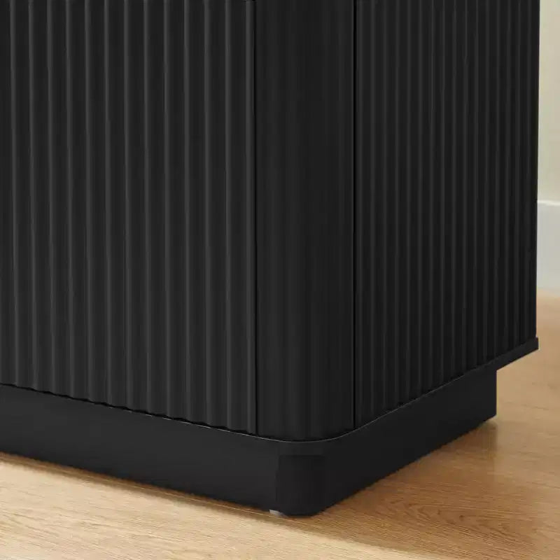 JVNOXK 63 Vertical Stripe Buffet Cabinet Sideboard with Storage, Curved Wave Design TV Stand for Living Room Bedroom Hallway, Black