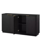 JVNOXK 63 Vertical Stripe Buffet Cabinet Sideboard with Storage, Curved Wave Design TV Stand for Living Room Bedroom Hallway, Black