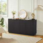 JVNOXK 63 Vertical Stripe Buffet Cabinet Sideboard with Storage, Curved Wave Design TV Stand for Living Room Bedroom Hallway, Black