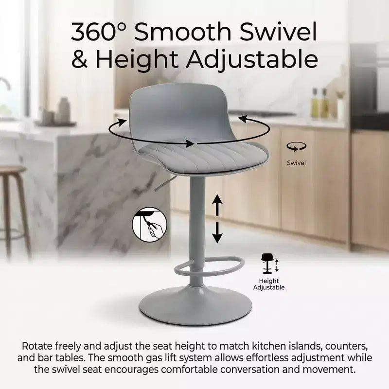 FurnitureR 2PC Adjustable Height Bar Stools, Modern Swivel Barstools with Footrest, Counter Height Bar Chairs for Kitchen Island Pub Home Bar