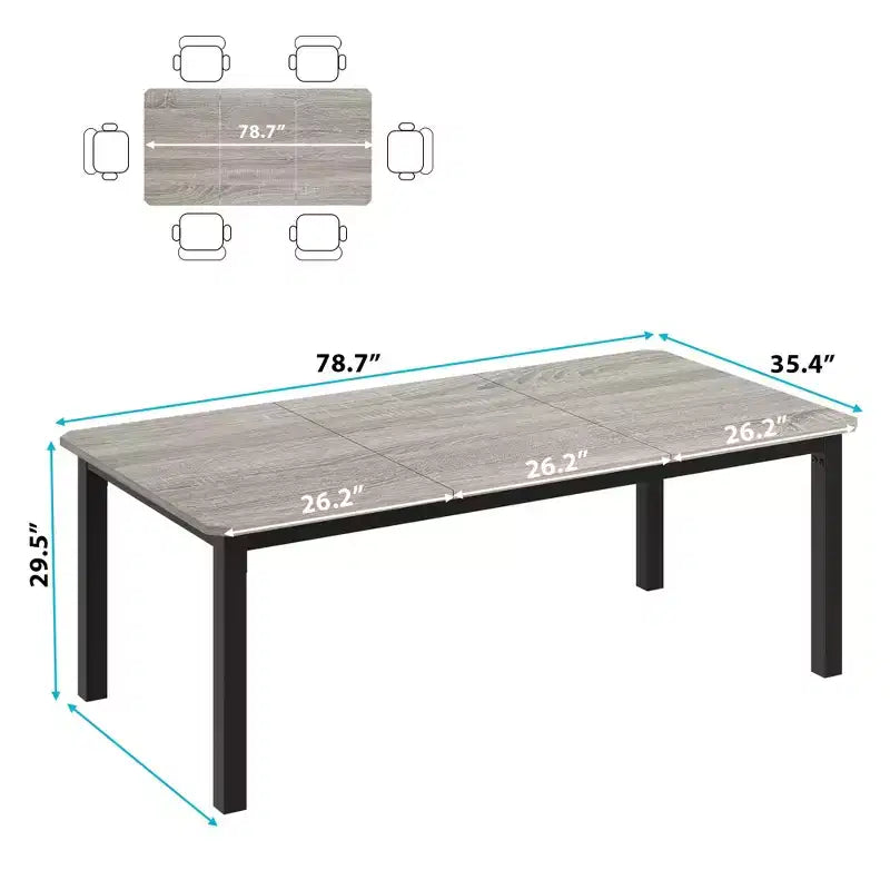 Industrial Dining Table 78.7 for 6-8  Extra Long Rectangular, Sturdy Metal Frame, Rustic Grey Wood Finish  Modern Kitchen & Dining  Grey