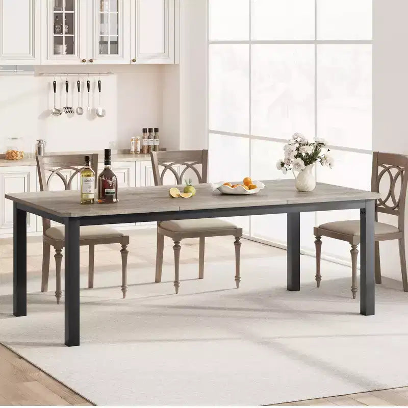 Industrial Dining Table 78.7 for 6-8  Extra Long Rectangular, Sturdy Metal Frame, Rustic Grey Wood Finish  Modern Kitchen & Dining  Grey