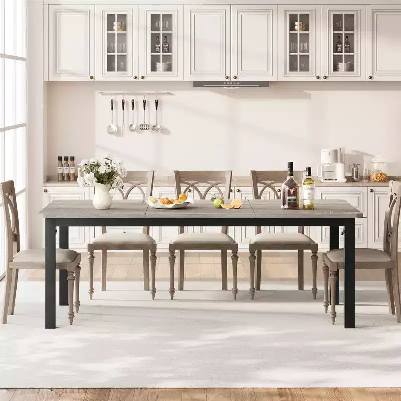 Industrial Dining Table 78.7 for 6-8  Extra Long Rectangular, Sturdy Metal Frame, Rustic Grey Wood Finish  Modern Kitchen & Dining  Grey
