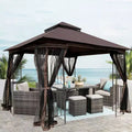 Clihome 10x10 FT Outdoor Patio Gazebo Canopy Tent with Double Vented Roof & Mosquito net, Brown