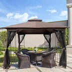 Clihome 10x10 FT Outdoor Patio Gazebo Canopy Tent with Double Vented Roof & Mosquito net, Brown
