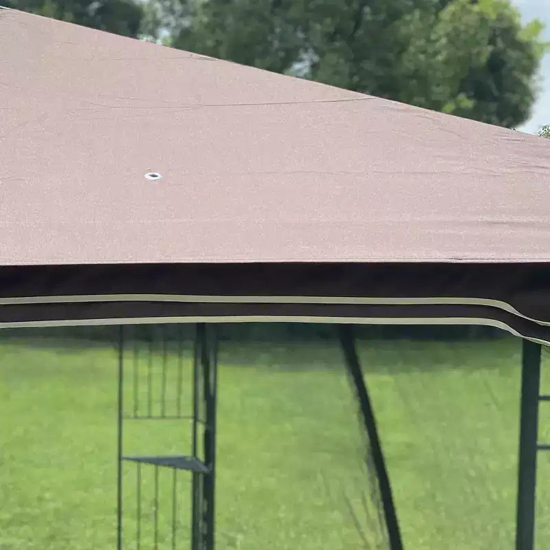 Clihome 10x10 FT Outdoor Patio Gazebo Canopy Tent with Double Vented Roof & Mosquito net, Brown