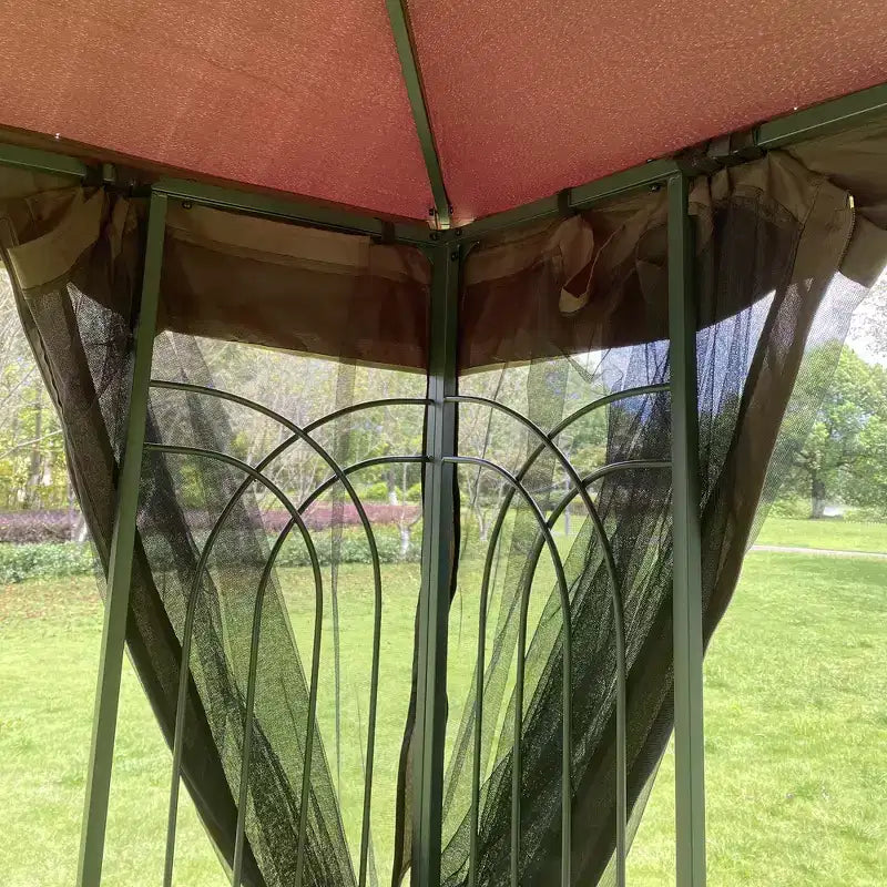 Clihome 10x10 FT Outdoor Patio Gazebo Canopy Tent with Double Vented Roof & Mosquito net, Brown